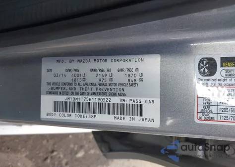 2014 Mazda Mazda3 I Sv из США, поврежденный, VIN JM1BM1T75E1190522